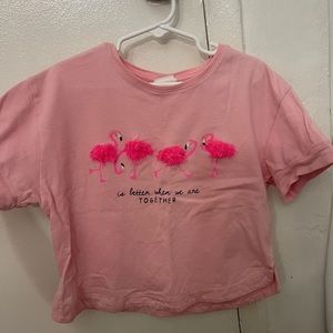 Zara pink flamingo shirt kinda cropped size 8 girl 128 cm